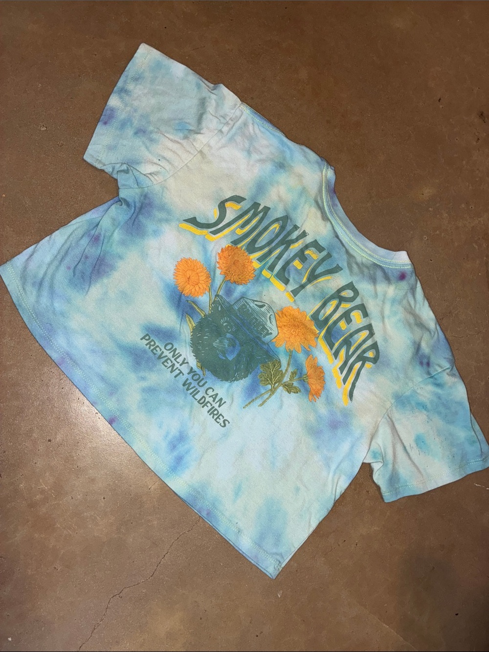 Tie-Dye Blue Smokey the bear crop top